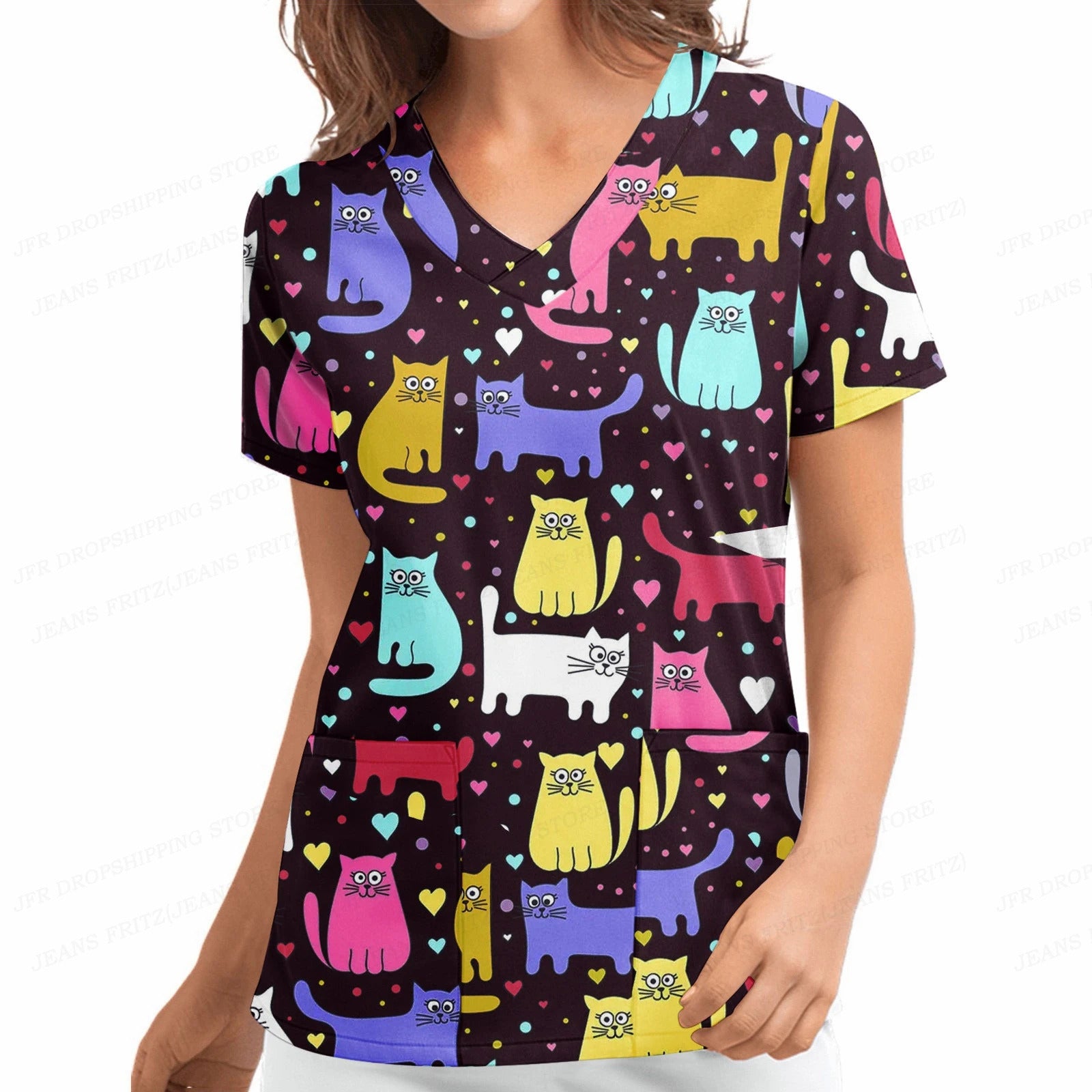 Kitty Cat Vet Scrubs, online Kids Doctor Scrubs, Nurse Outfit: Top, Pants, Scrub Cap & Mask - size 2-3, All Cotton, Ready to Ship NOW, All Handmade